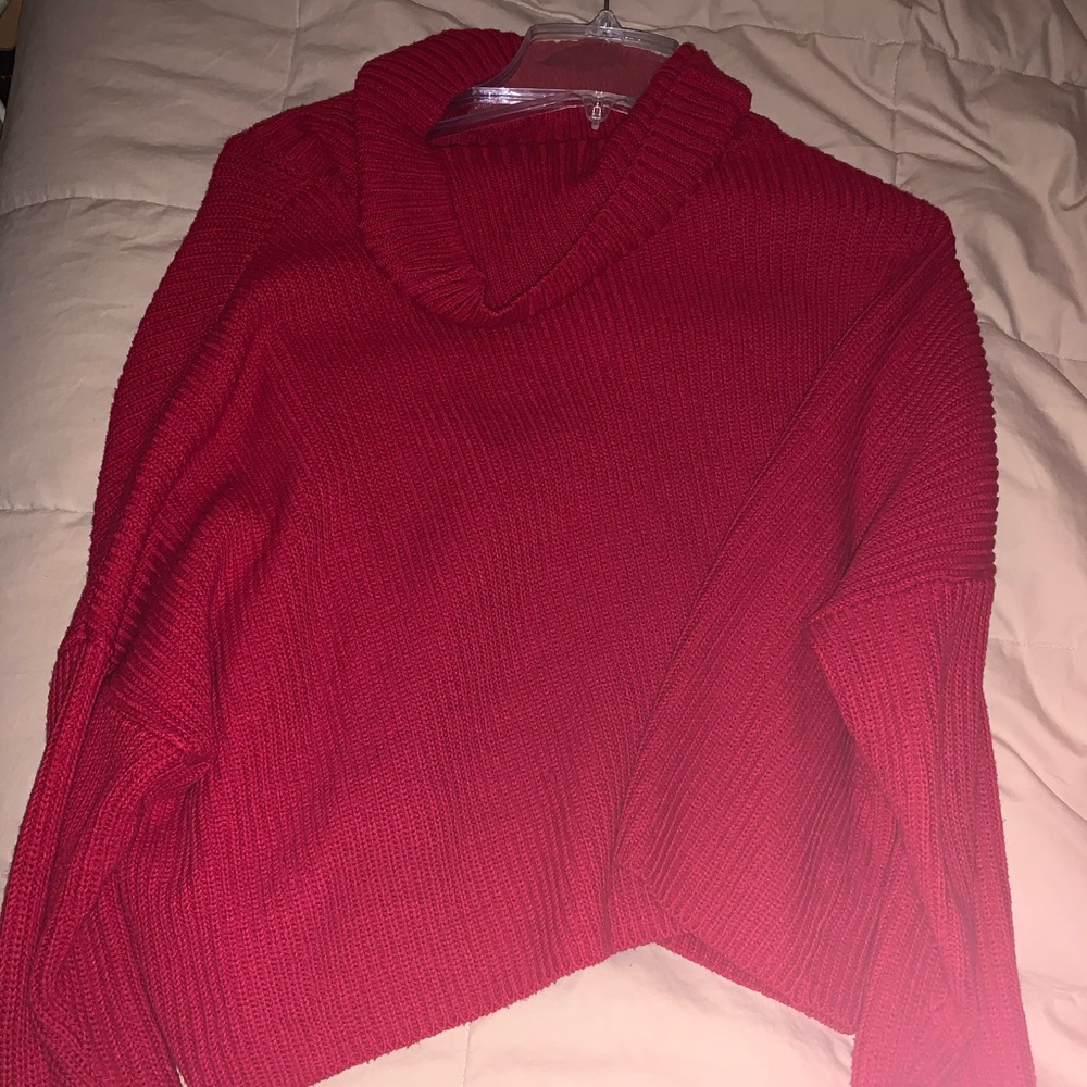 red semi-cropped tunic sweater